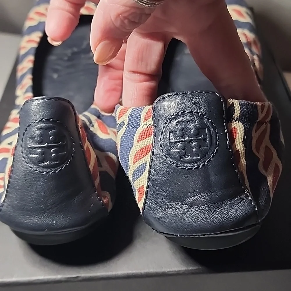 Tory Burch Blue and Red Chain Flats